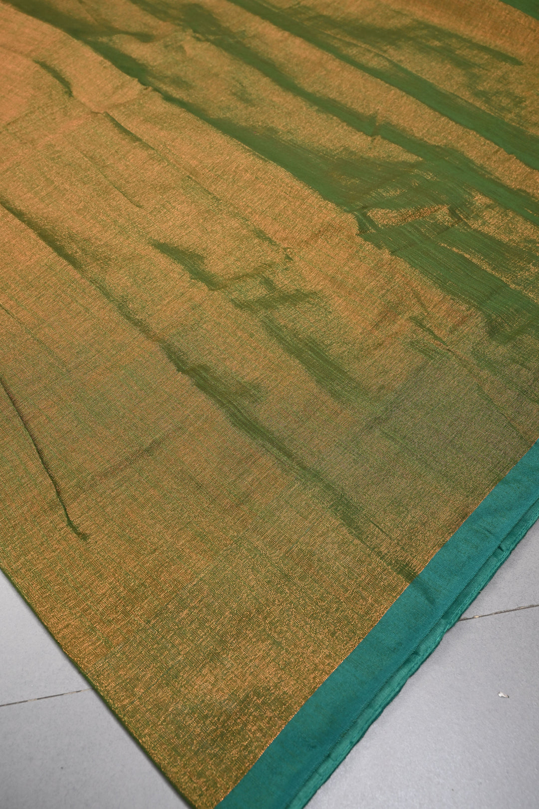 Green-Gold Tissue by Tissue Saree with Minimal Border ,No Blouse Piece| SHOBITAM