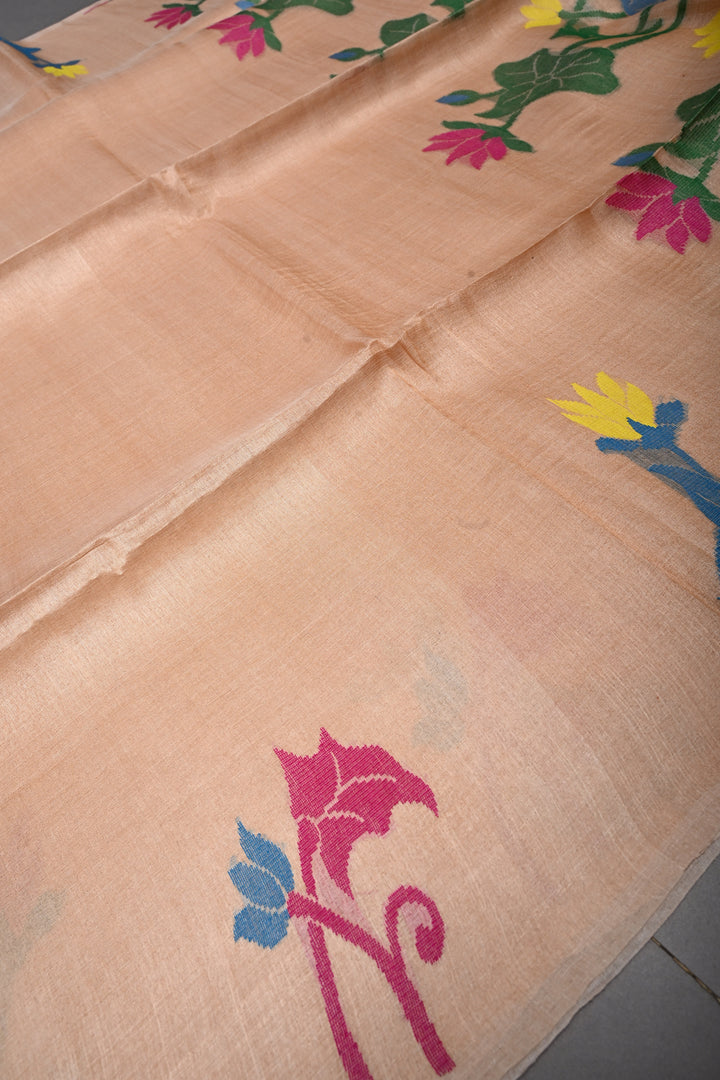 Beige Tussar Silk Saree with Jamdani Meenakari Weaving Buttas  | SILK MARK CERTIFIED | SHOBITAM