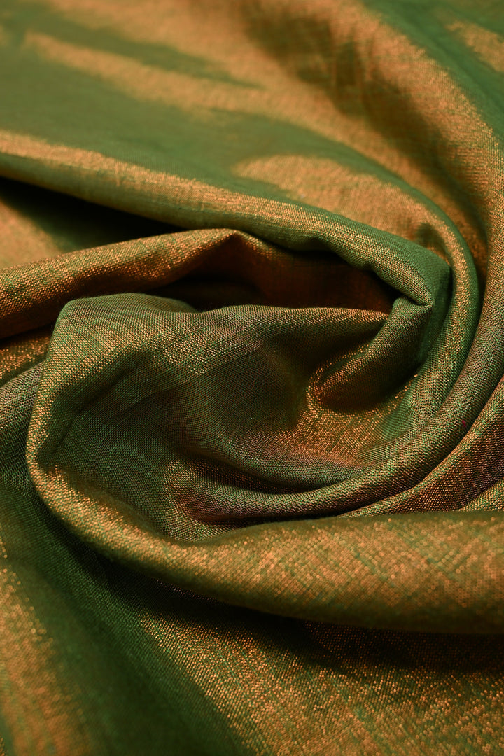 Green-Gold Tissue by Tissue Saree with Minimal Border ,No Blouse Piece| SHOBITAM