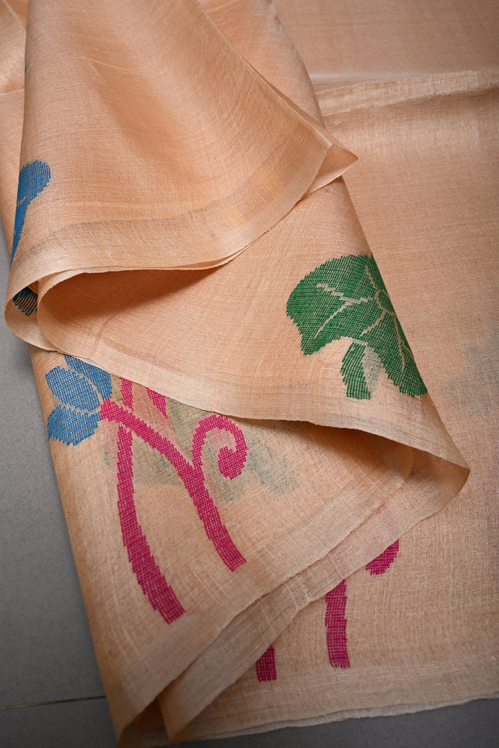 Beige Tussar Silk Saree with Jamdani Meenakari Weaving Buttas  | SILK MARK CERTIFIED | SHOBITAM