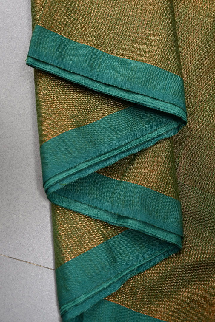 Green-Gold Tissue by Tissue Saree with Minimal Border ,No Blouse Piece| SHOBITAM