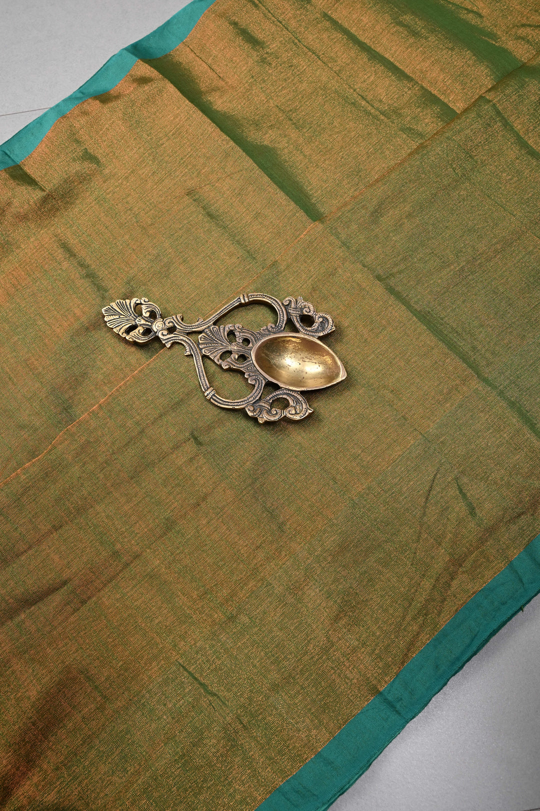 Green-Gold Tissue by Tissue Saree with Minimal Border ,No Blouse Piece| SHOBITAM