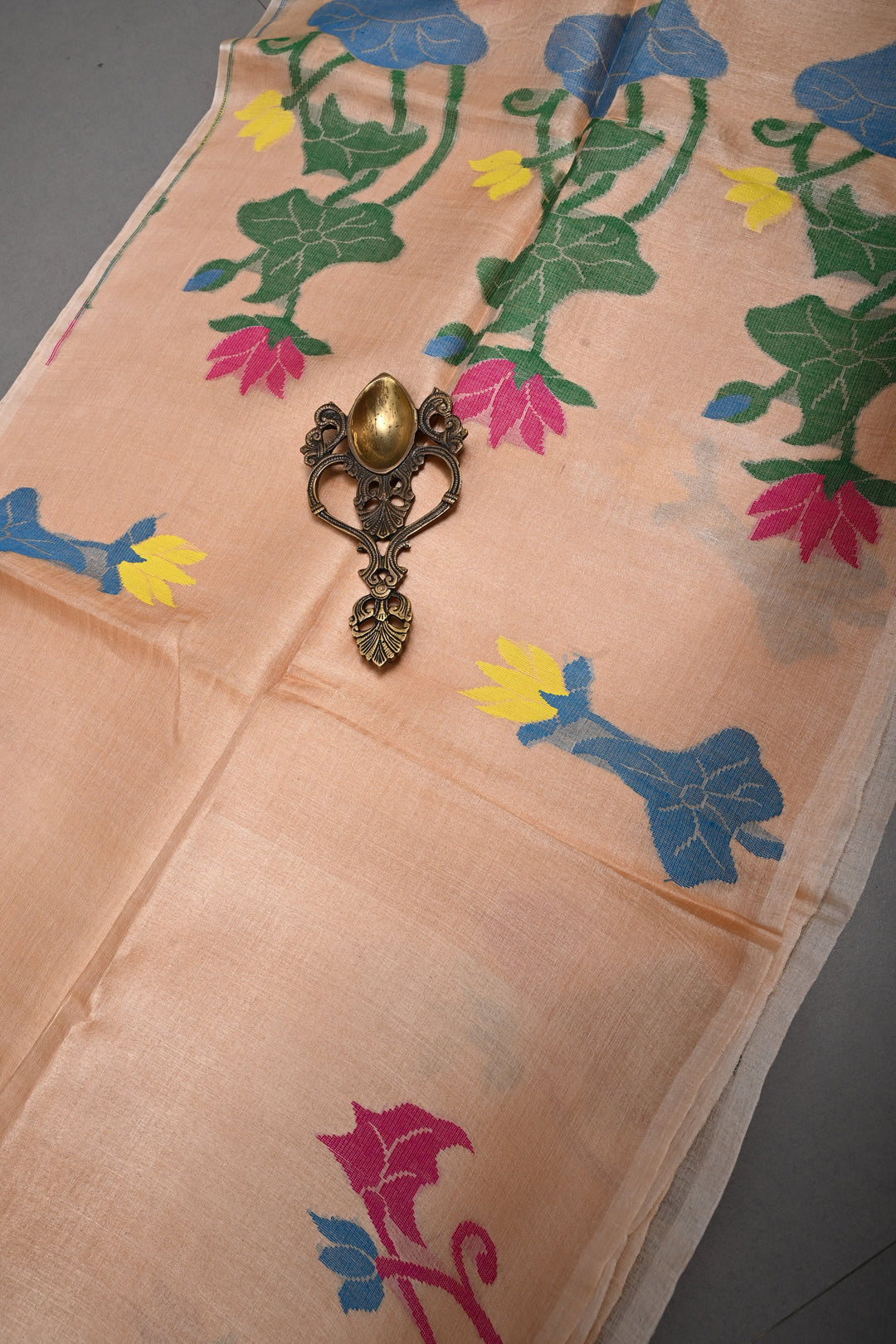Beige Tussar Silk Saree with Jamdani Meenakari Weaving Buttas  | SILK MARK CERTIFIED | SHOBITAM
