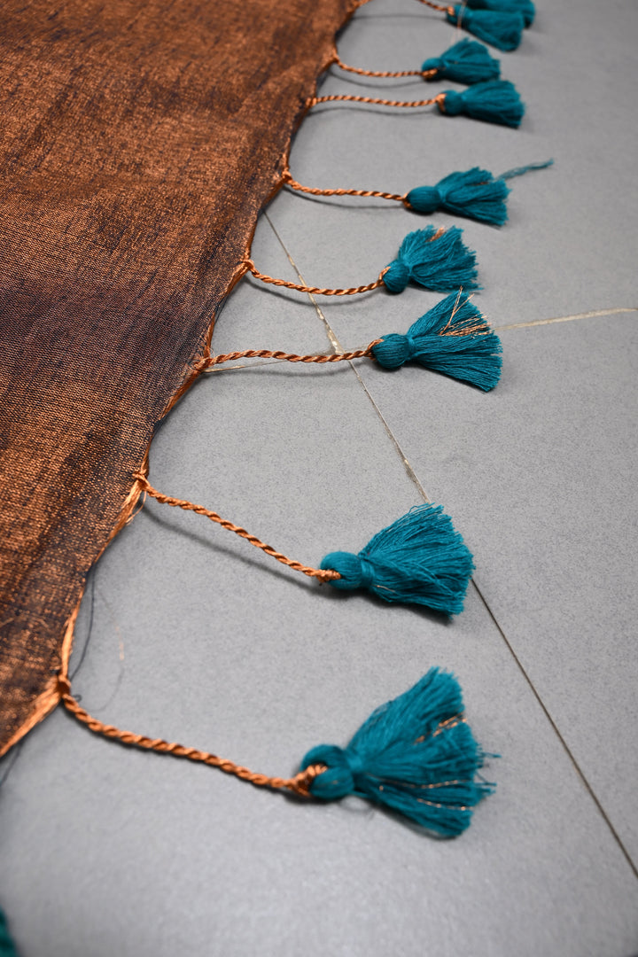 Blue-Copper Tissue by Tissue Saree with Minimal Border ,No Blouse Piece| SHOBITAM