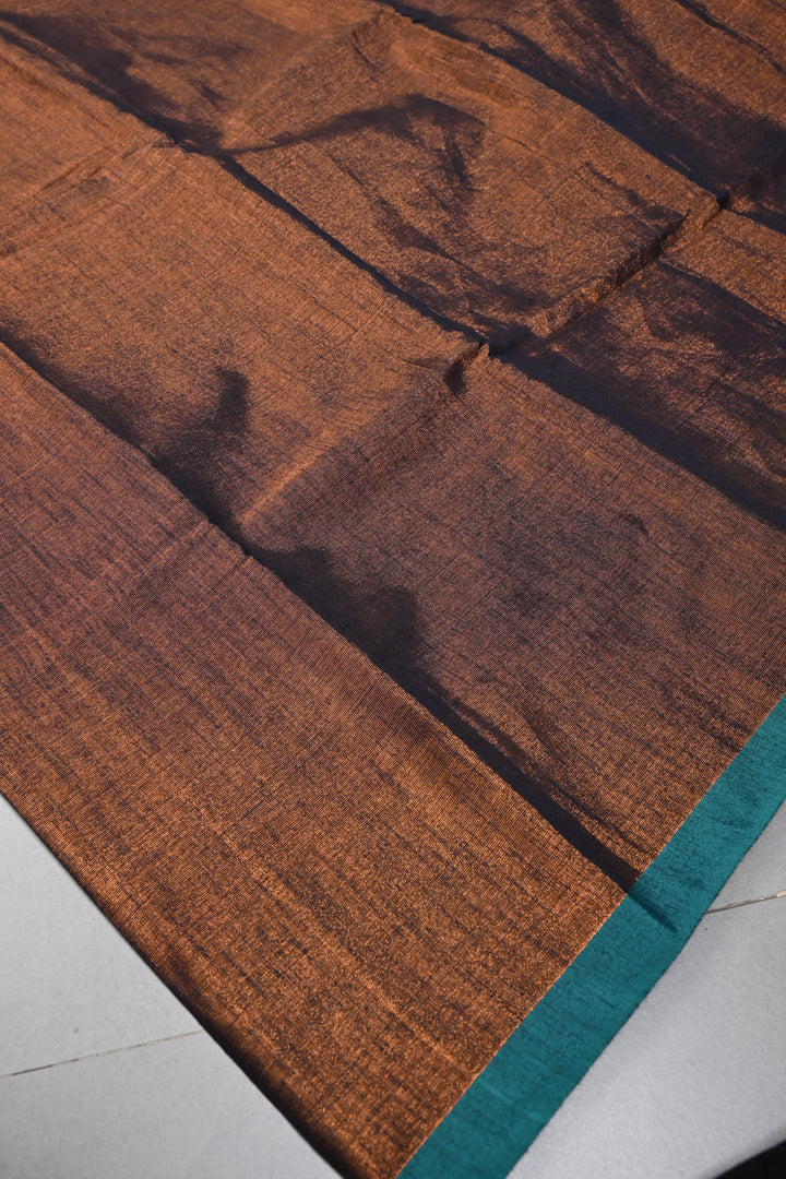 Blue-Copper Tissue by Tissue Saree with Minimal Border ,No Blouse Piece| SHOBITAM
