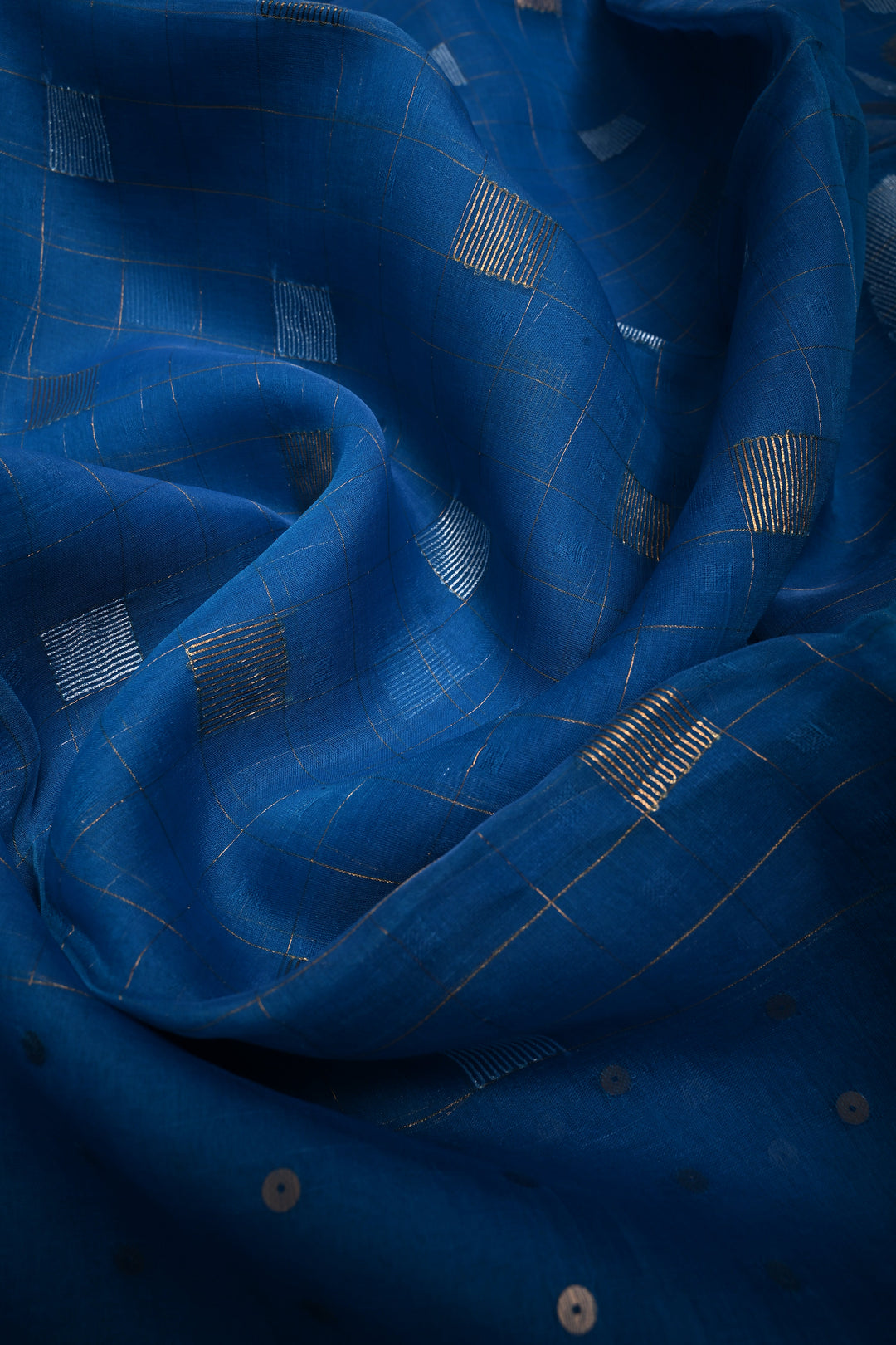 Copper Sulphate Blue Sona Rupa Jamdani Weaving on Silk  Muslin Saree with Pocket Sequins and Minimal Tissue Border | SILK MARK CERTIFIED | SHOBITAM