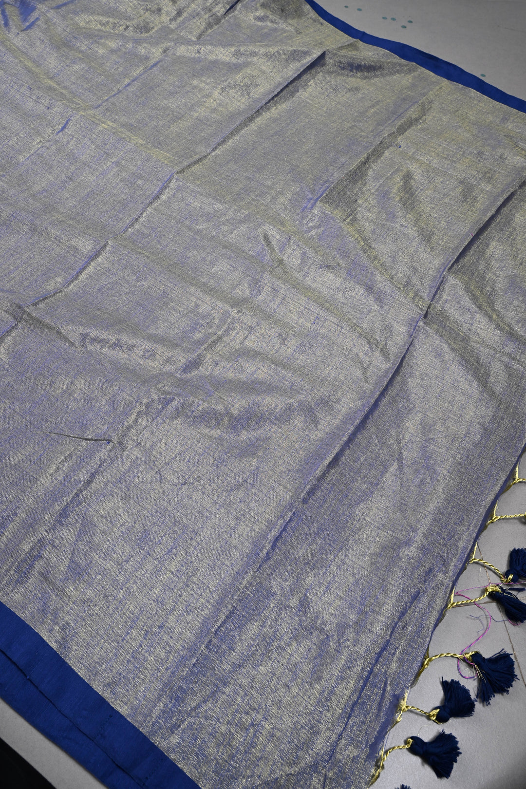Blue-Gold Tissue by Tissue Saree with Minimal Border ,No Blouse Piece| SHOBITAM