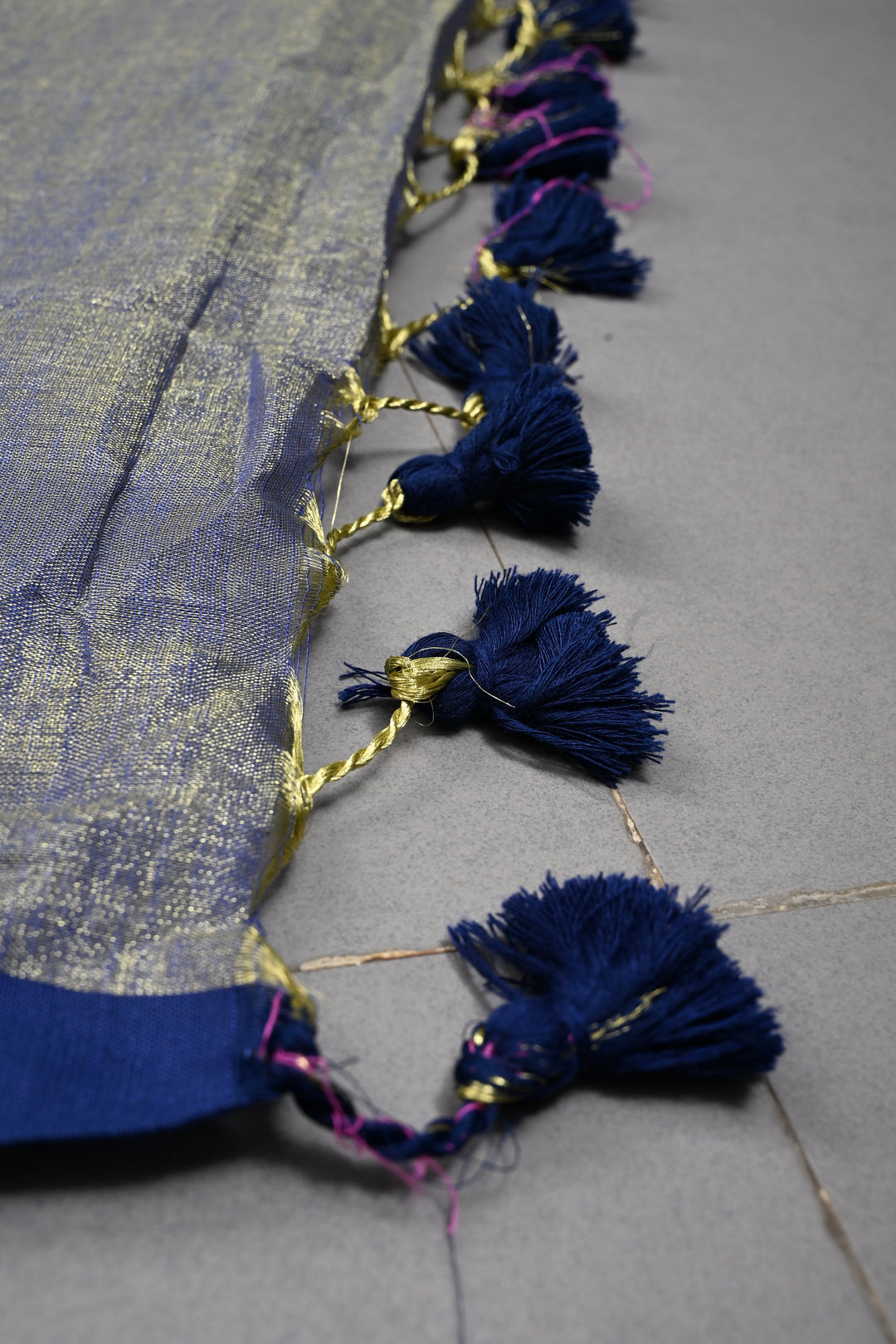Blue-Gold Tissue by Tissue Saree with Minimal Border ,No Blouse Piece| SHOBITAM