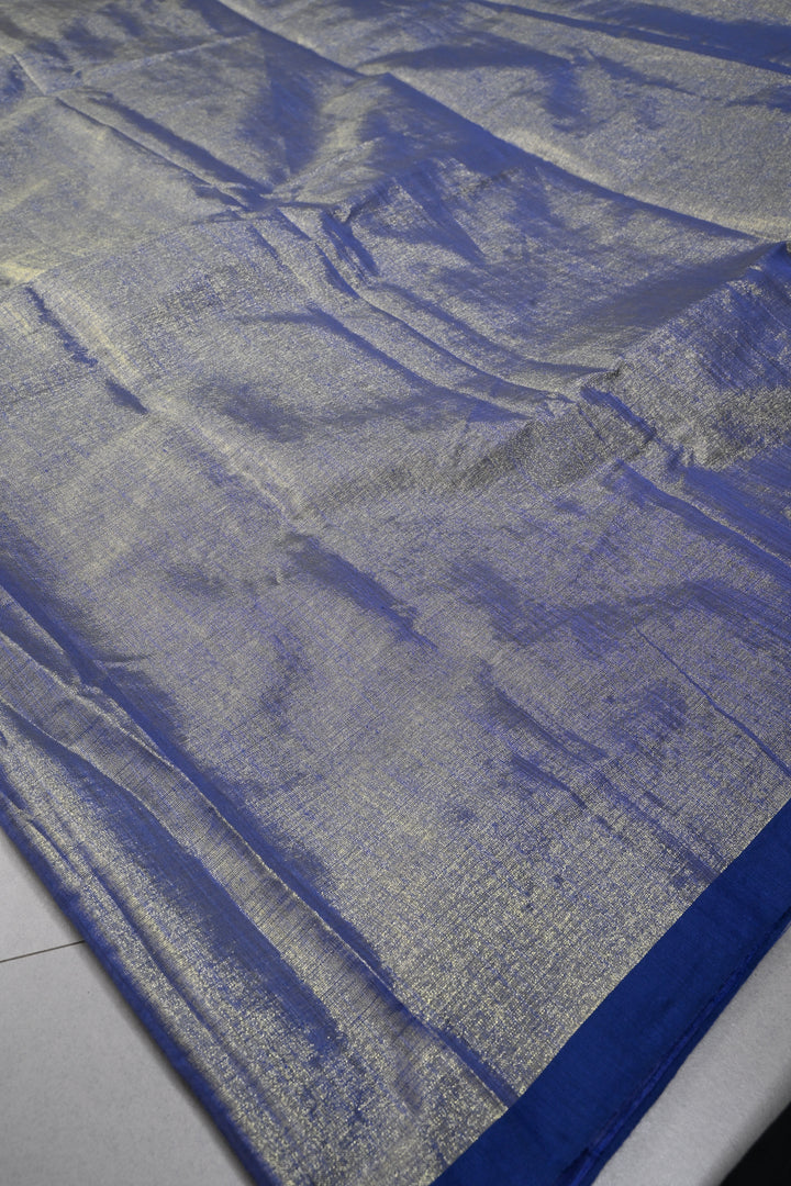 Blue-Gold Tissue by Tissue Saree with Minimal Border ,No Blouse Piece| SHOBITAM