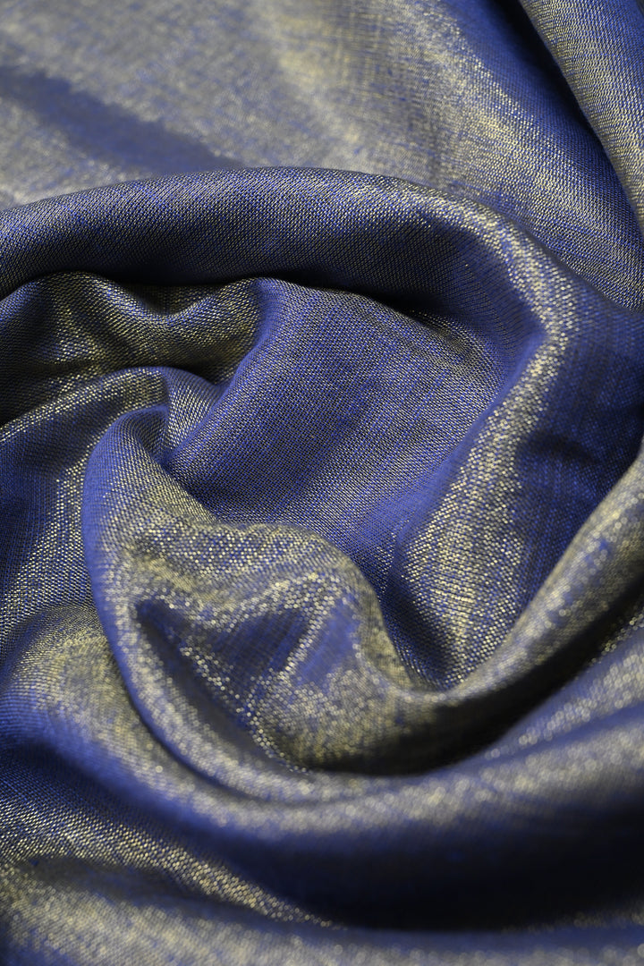Blue-Gold Tissue by Tissue Saree with Minimal Border ,No Blouse Piece| SHOBITAM