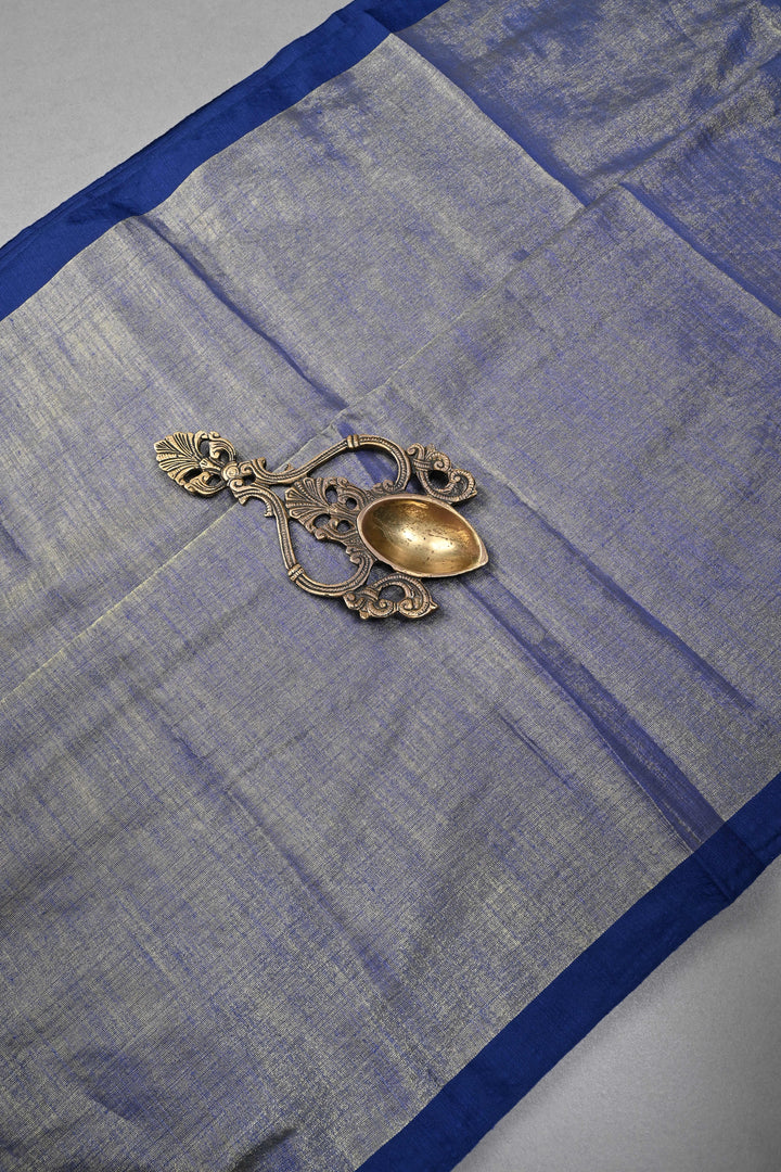 Blue-Gold Tissue by Tissue Saree with Minimal Border ,No Blouse Piece| SHOBITAM