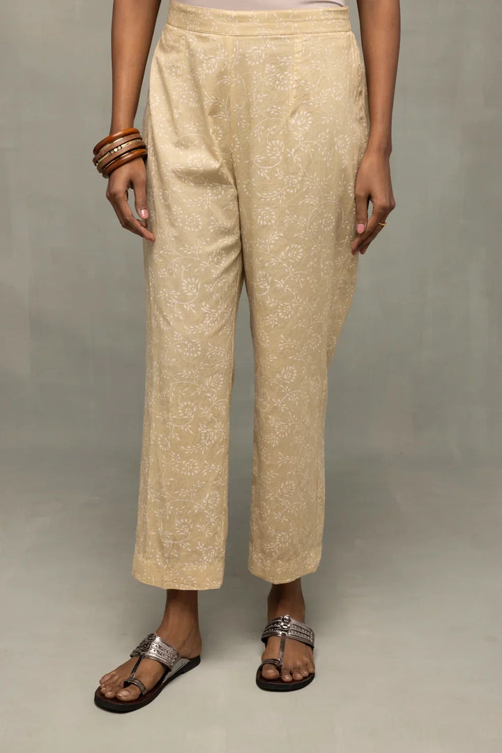 Sahara Gold Hand-Block Printed Angrakha Kurta Set with Dupatta | SHOBITAM