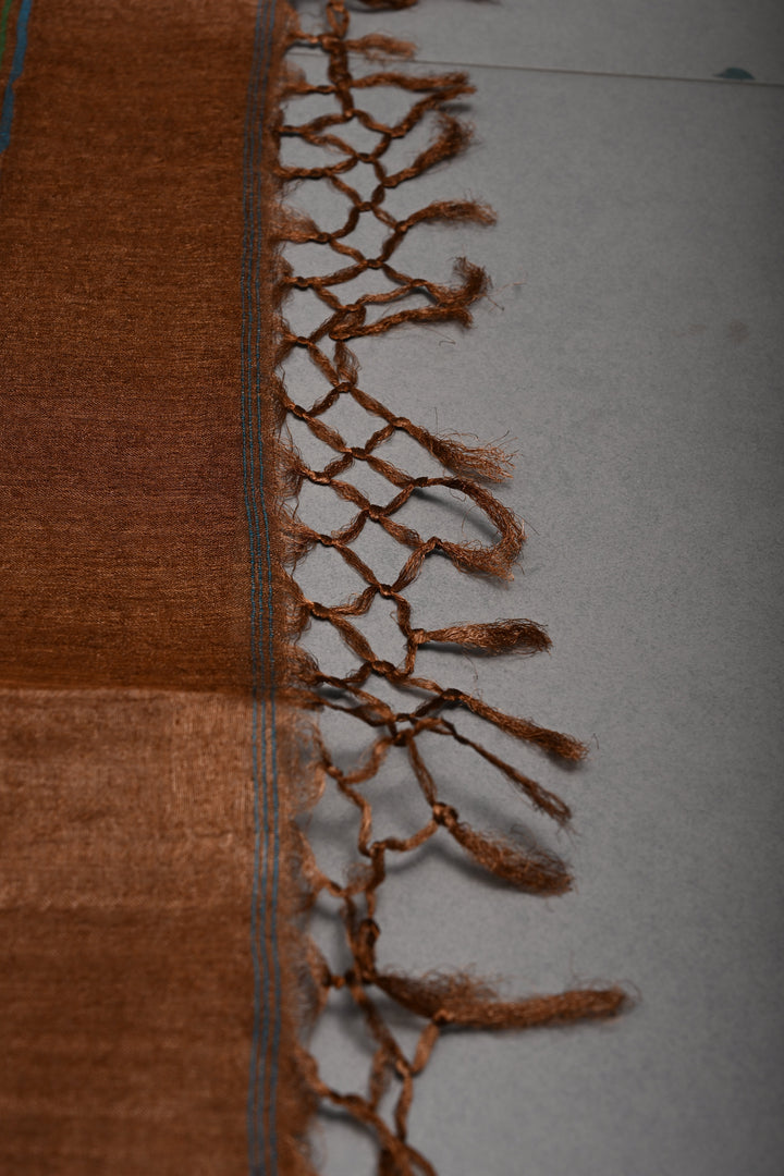 Coffee Brown Tussar Silk Saree with Jamdani Meenakari Weaving Buttas  | SILK MARK CERTIFIED | SHOBITAM