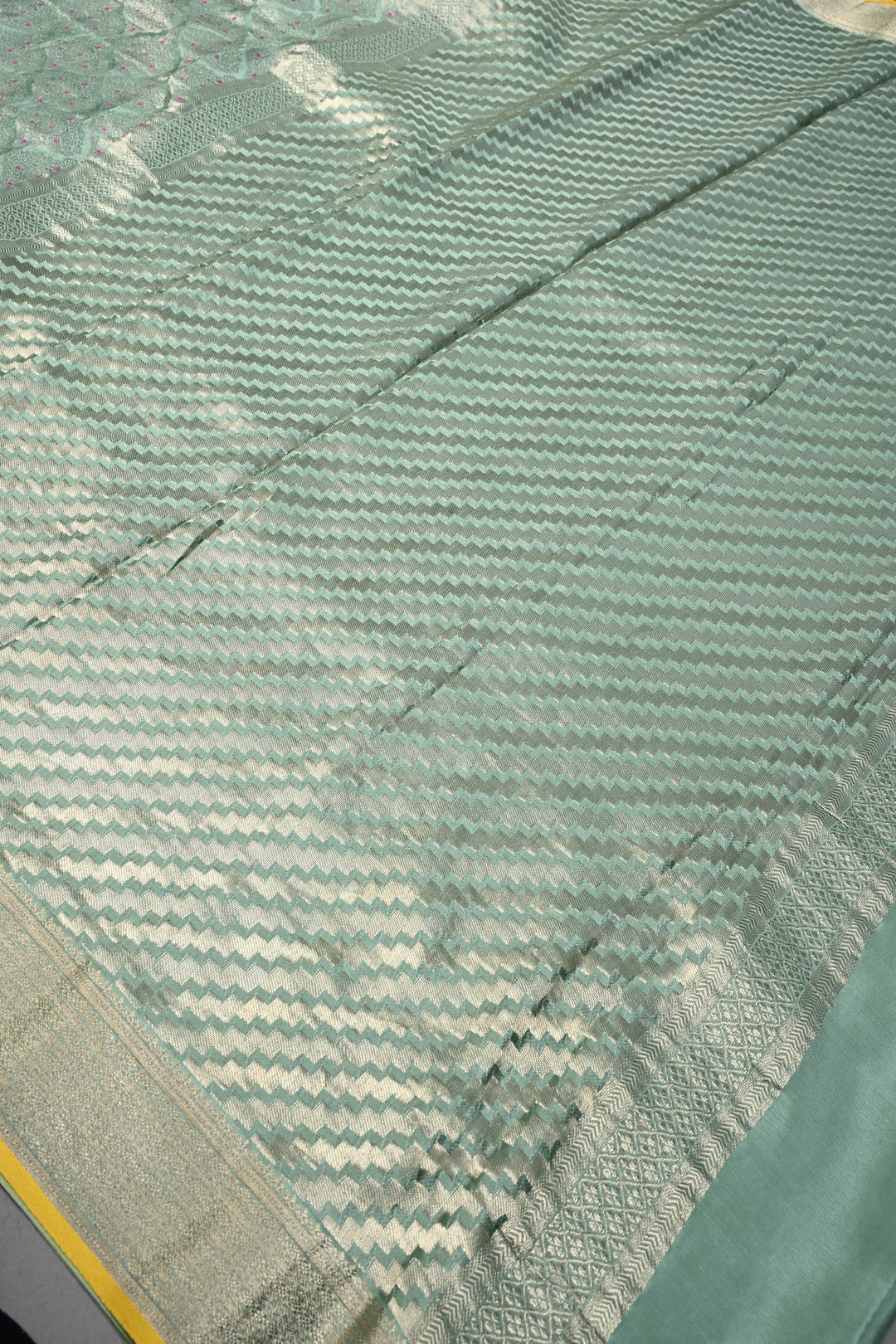 Sage Green Mysore Silk Saree with Meenakari Zari Brocade and Zari Border in KSIC Grade Thickness | SILK MARK CERTIFIED | SHOBITAM