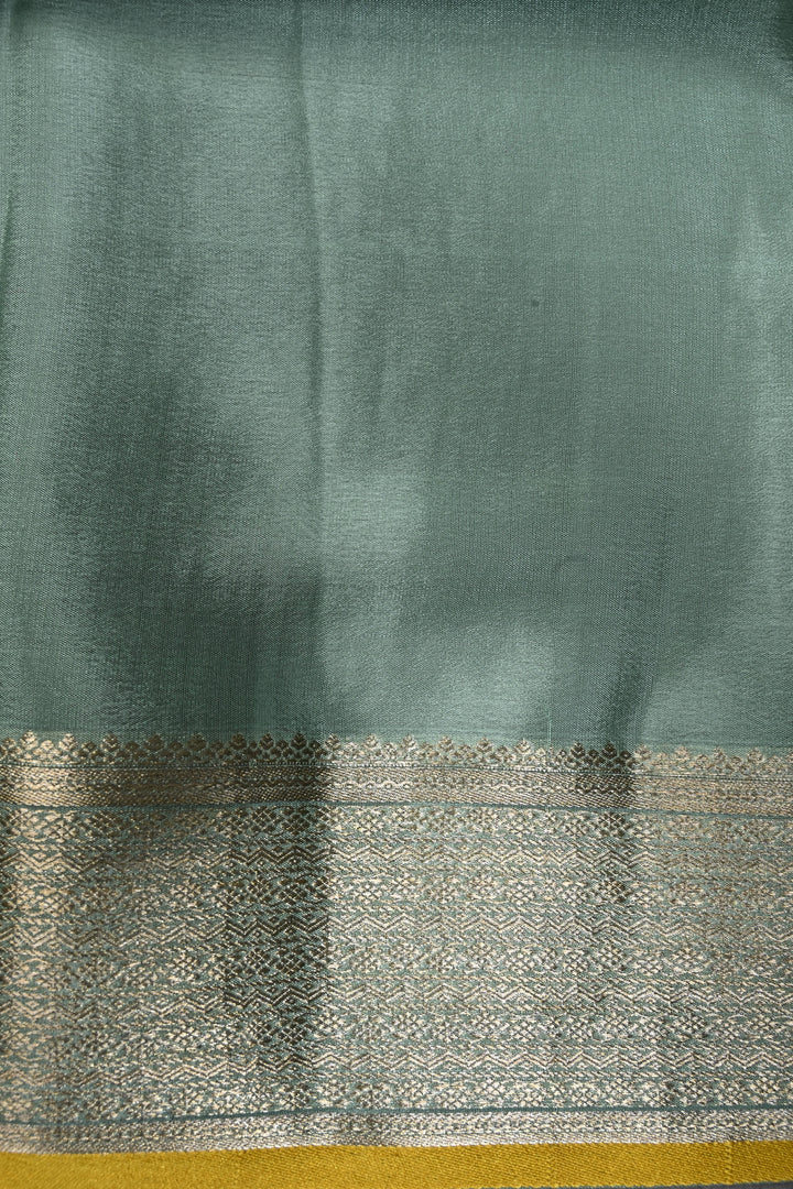 Sage Green Mysore Silk Saree with Meenakari Zari Brocade and Zari Border in KSIC Grade Thickness | SILK MARK CERTIFIED | SHOBITAM