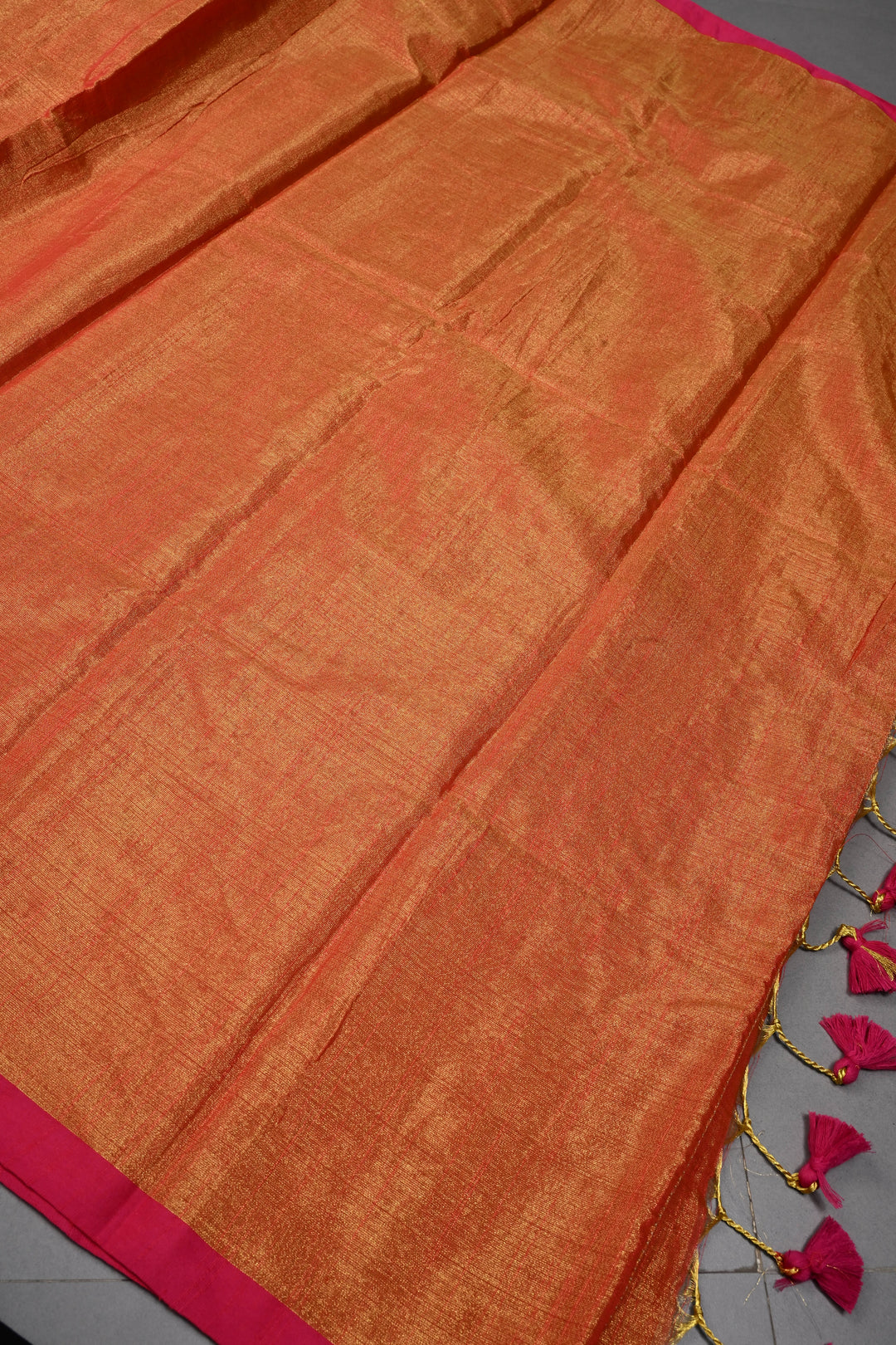 Orange-Gold Tissue by Tissue Saree with Minimal Border ,No Blouse Piece| SHOBITAM