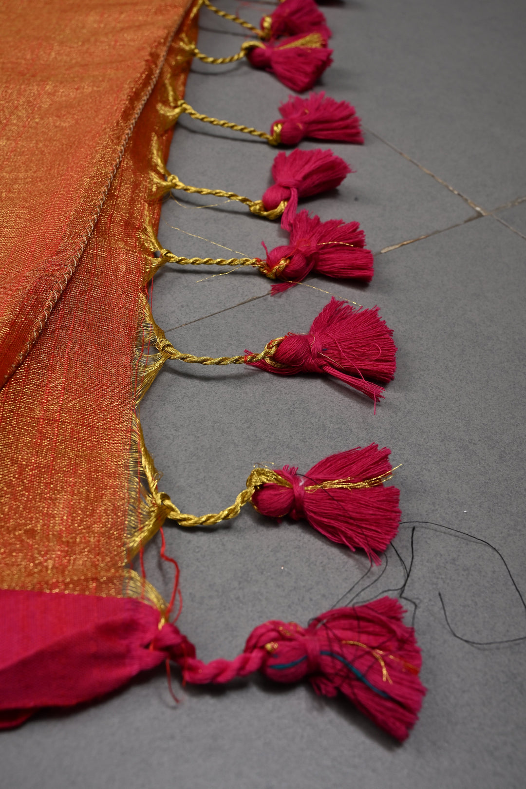 Orange-Gold Tissue by Tissue Saree with Minimal Border ,No Blouse Piece| SHOBITAM