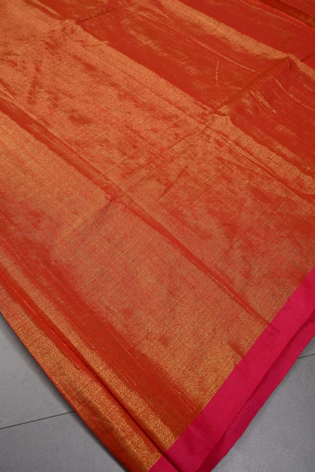 Orange-Gold Tissue by Tissue Saree with Minimal Border ,No Blouse Piece| SHOBITAM