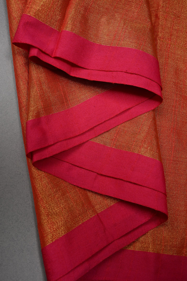 Orange-Gold Tissue by Tissue Saree with Minimal Border ,No Blouse Piece| SHOBITAM