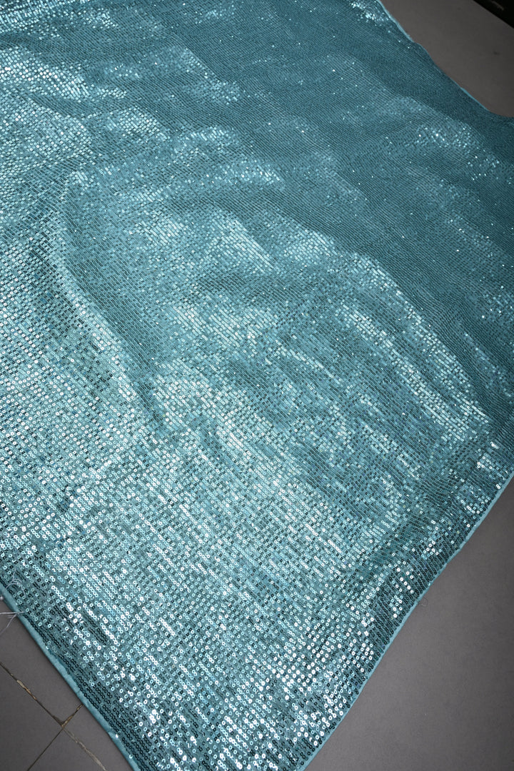 Teal Blue Full Sequins Embellished on Net Partywear Saree | SHOBITAM