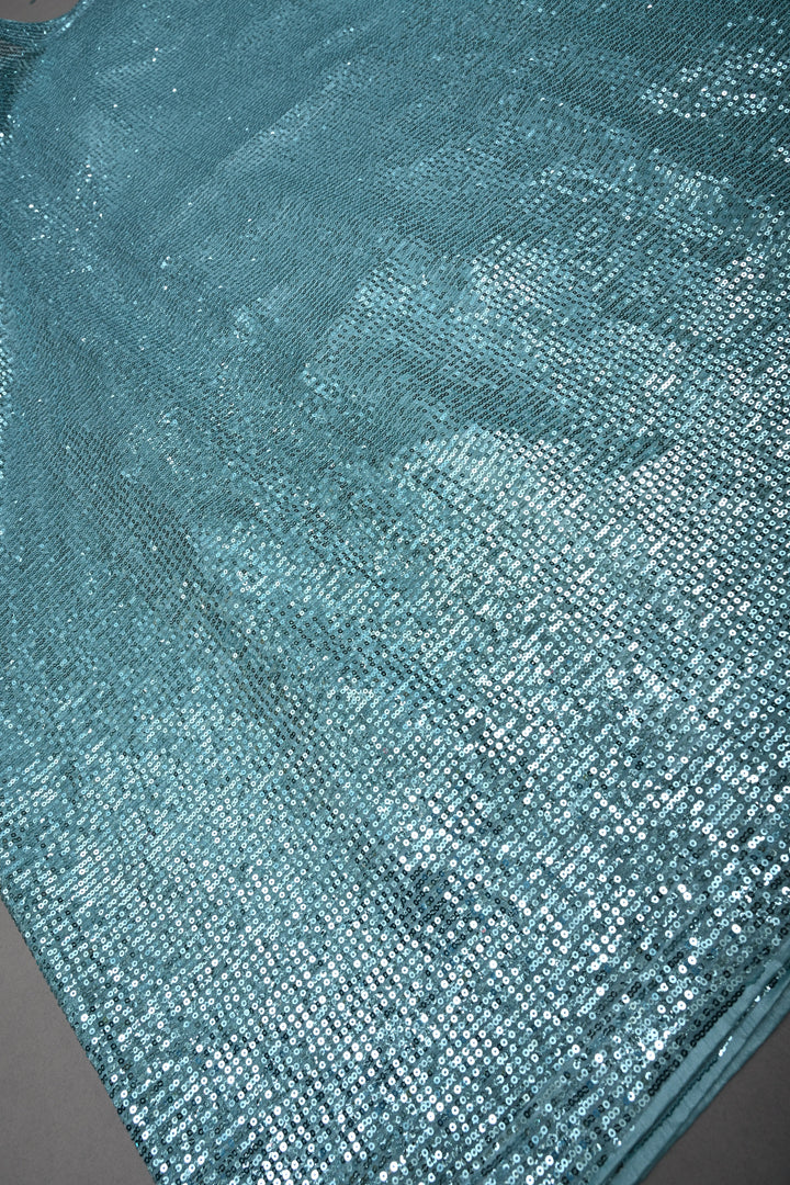 Teal Blue Full Sequins Embellished on Net Partywear Saree | SHOBITAM