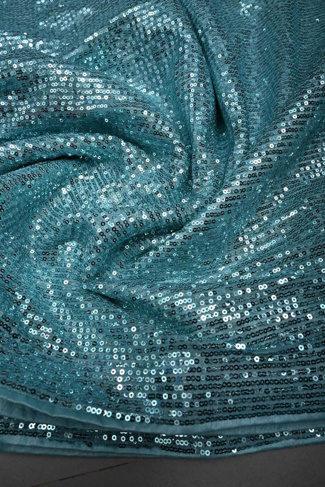Teal Blue Full Sequins Embellished on Net Partywear Saree | SHOBITAM