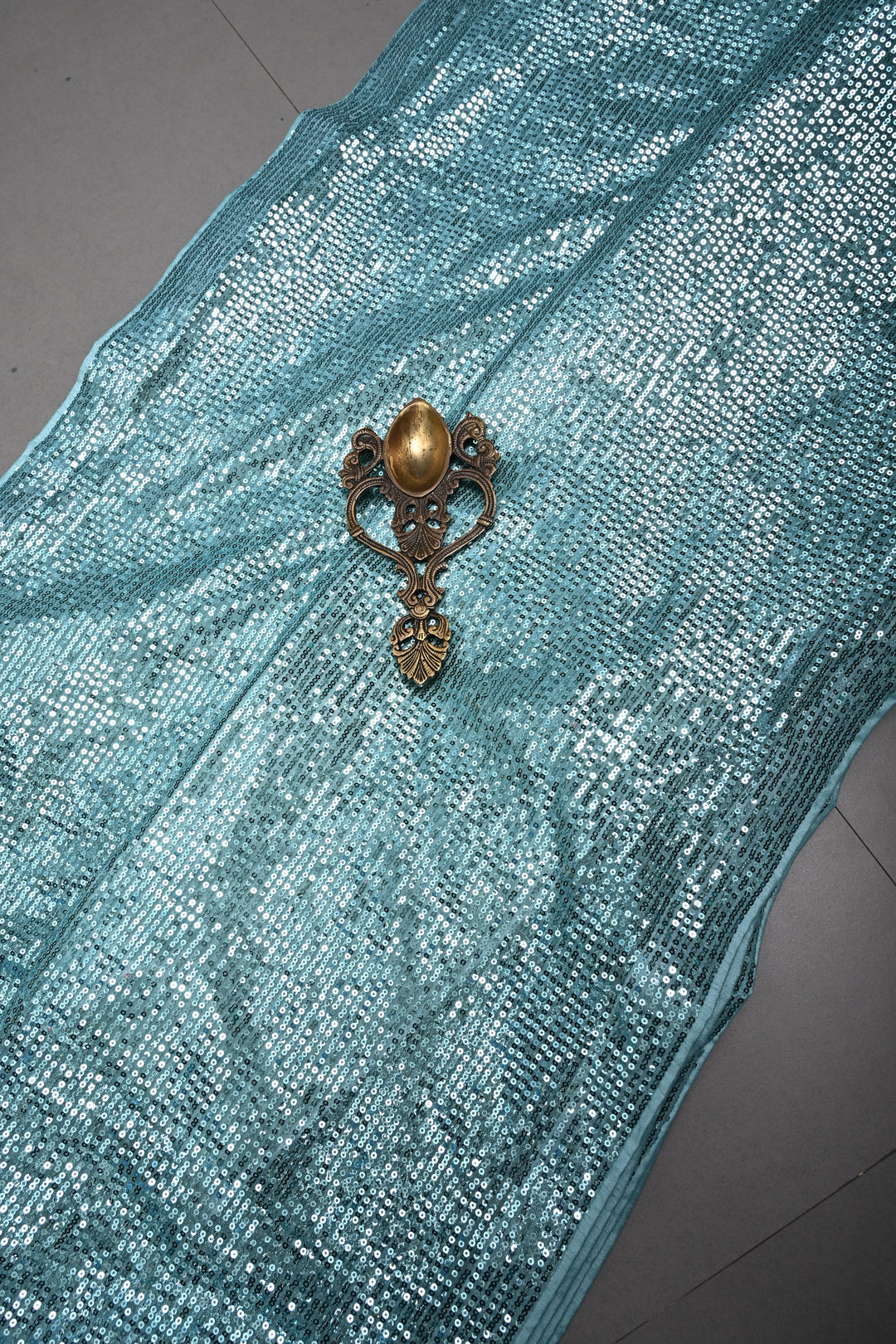 Teal Blue Full Sequins Embellished on Net Partywear Saree | SHOBITAM