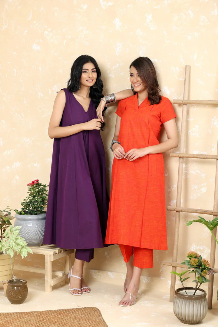 Orange Khadi Cotton Co-ord Set | SHOBITAM