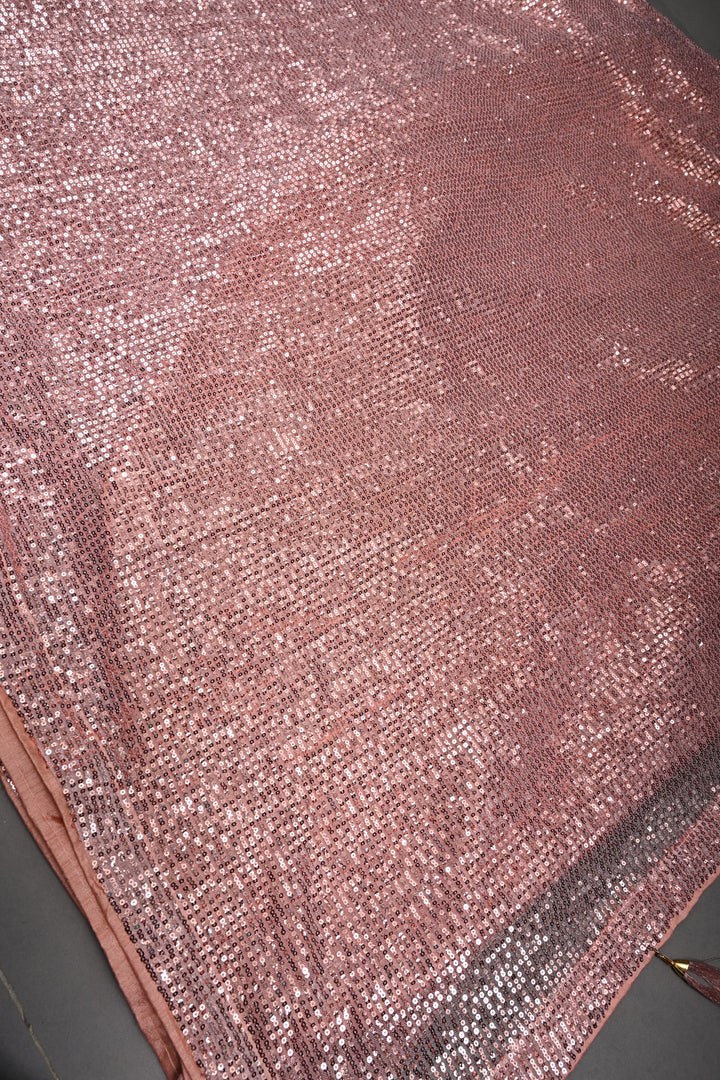 Salmon Pink Full Sequins Embellished on Net Partywear Saree | SHOBITAM