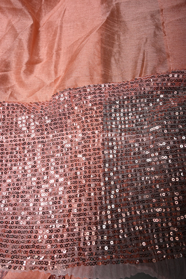 Salmon Pink Full Sequins Embellished on Net Partywear Saree | SHOBITAM