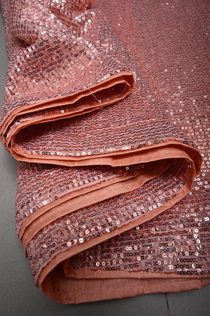 Salmon Pink Full Sequins Embellished on Net Partywear Saree | SHOBITAM