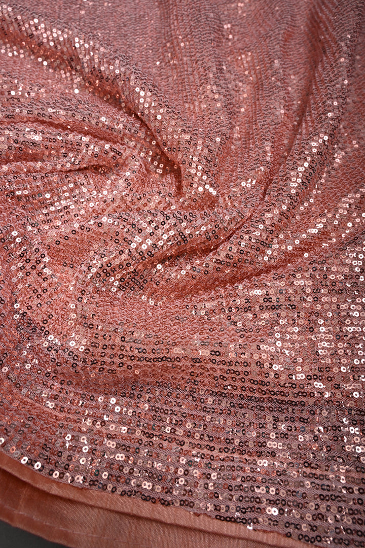 Salmon Pink Full Sequins Embellished on Net Partywear Saree | SHOBITAM