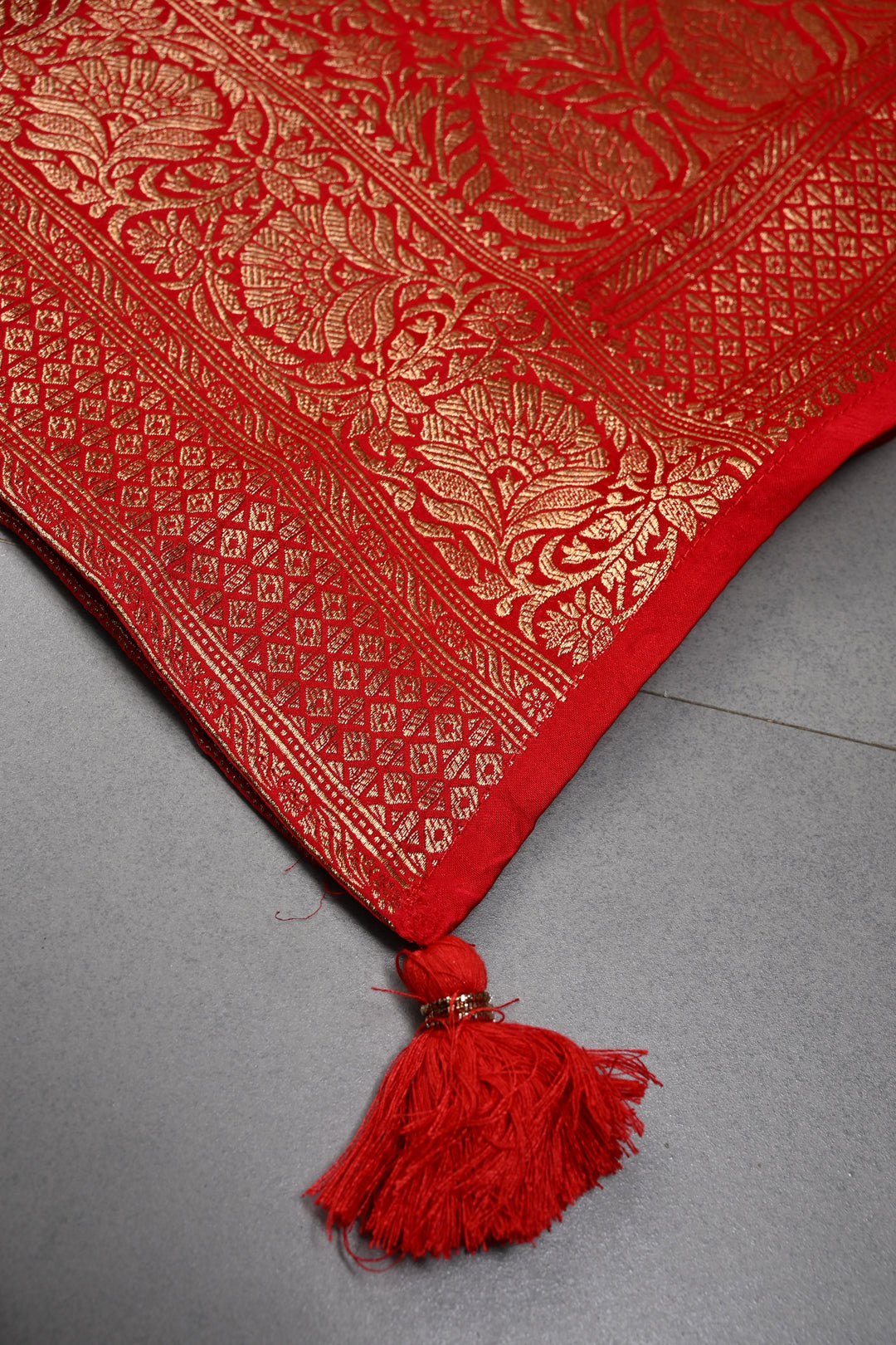 Red-Pink Ombre Vegan Viscose Silk Saree with Floral Zari Border | SHOBITAM