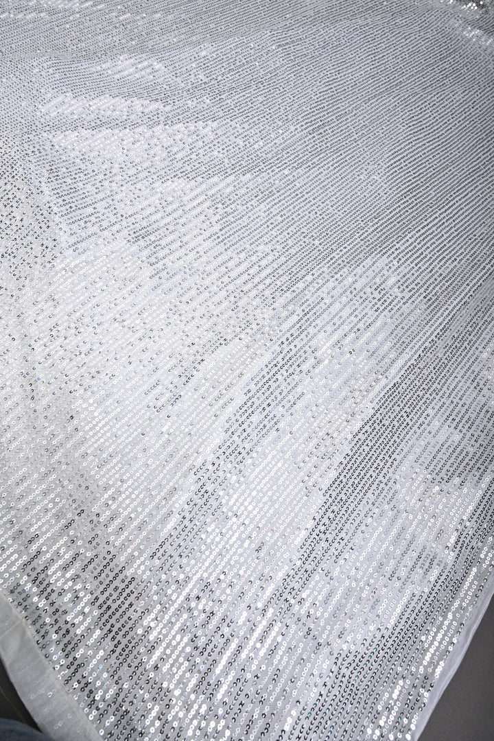 White Full Sequins Embellished on Net Partywear Saree | SHOBITAM