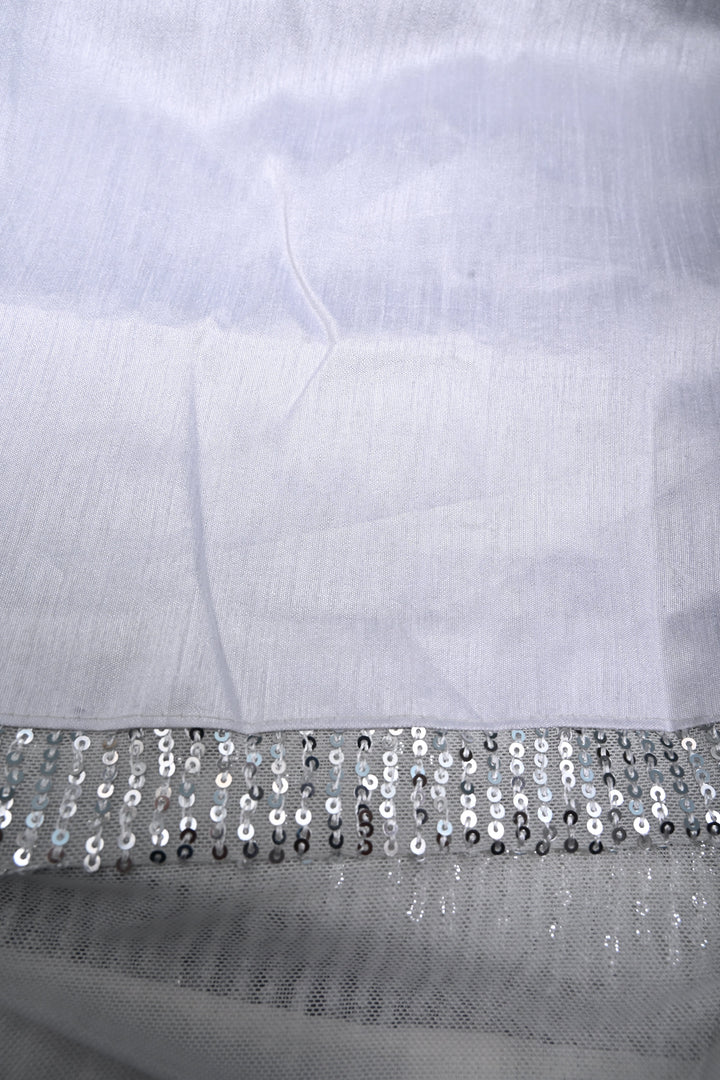 White Full Sequins Embellished on Net Partywear Saree | SHOBITAM