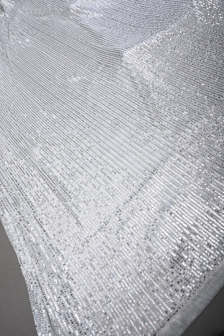 White Full Sequins Embellished on Net Partywear Saree | SHOBITAM