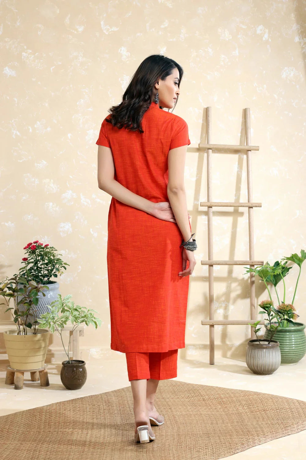 Orange Khadi Cotton Co-ord Set | SHOBITAM