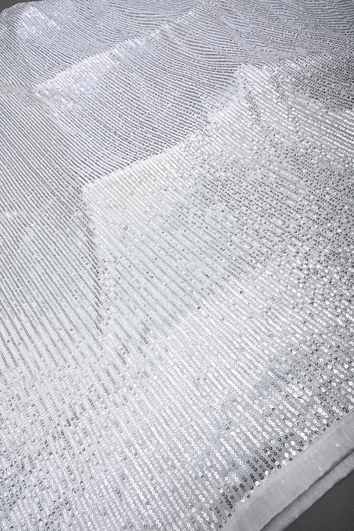 White Full Sequins Embellished on Net Partywear Saree | SHOBITAM