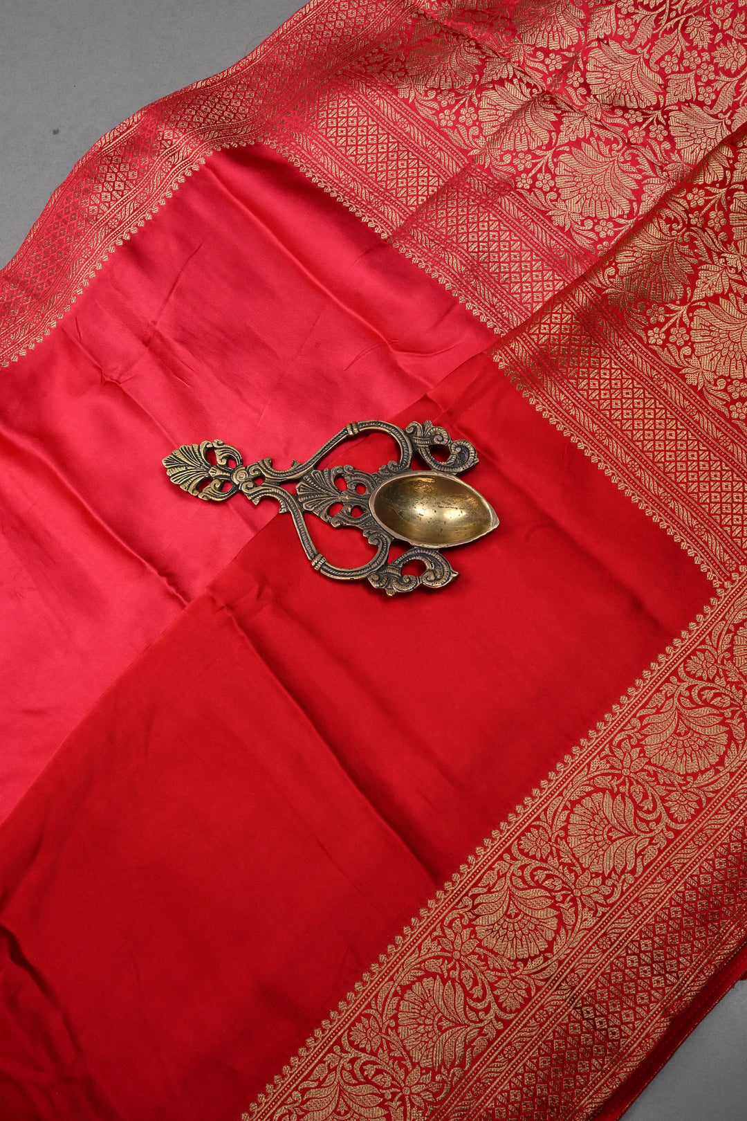 Red-Pink Ombre Vegan Viscose Silk Saree with Floral Zari Border | SHOBITAM