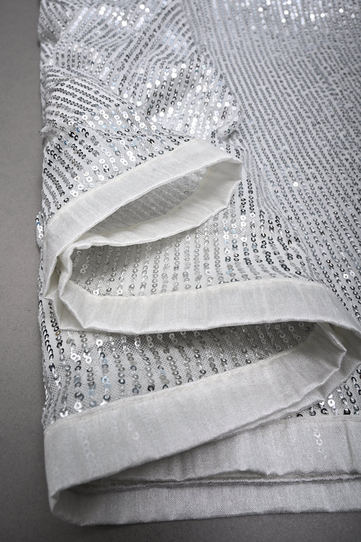White Full Sequins Embellished on Net Partywear Saree | SHOBITAM