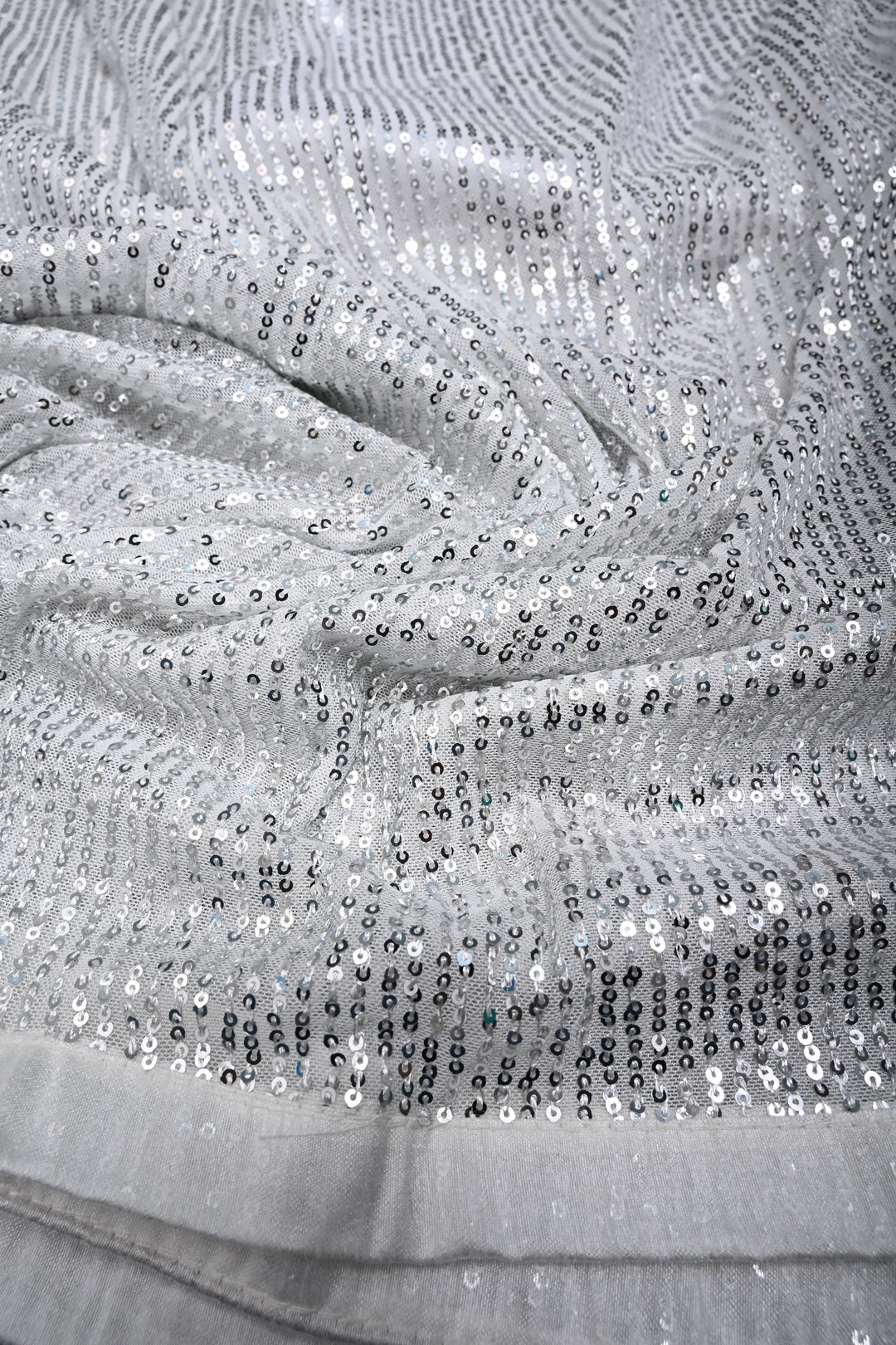 White Full Sequins Embellished on Net Partywear Saree | SHOBITAM