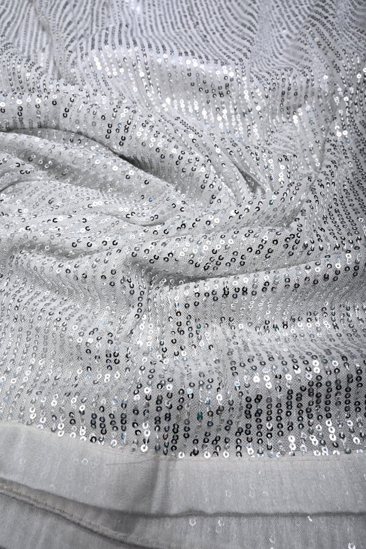 White Full Sequins Embellished on Net Partywear Saree | SHOBITAM