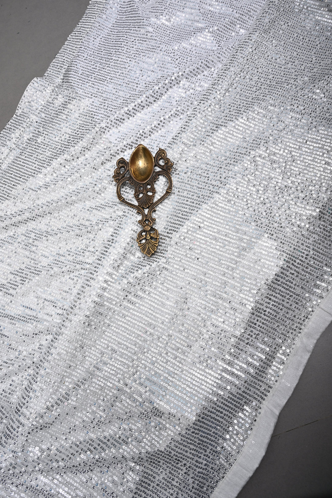 White Full Sequins Embellished on Net Partywear Saree | SHOBITAM