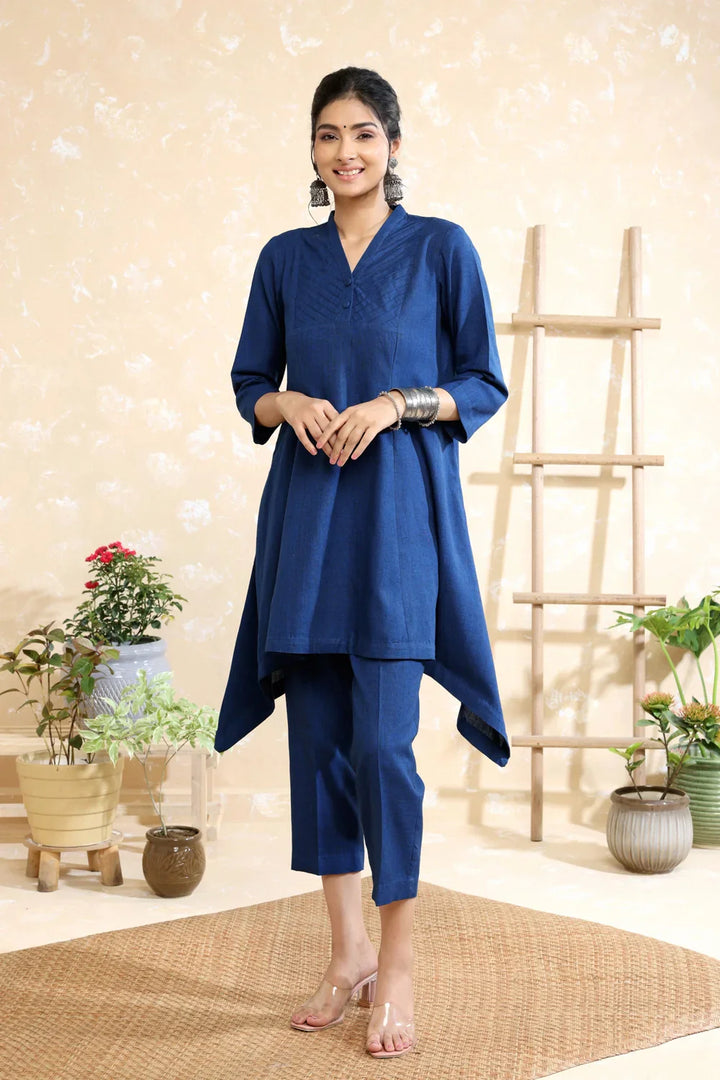 Navy Blue Khadi Co-ord Set | SHOBITAM