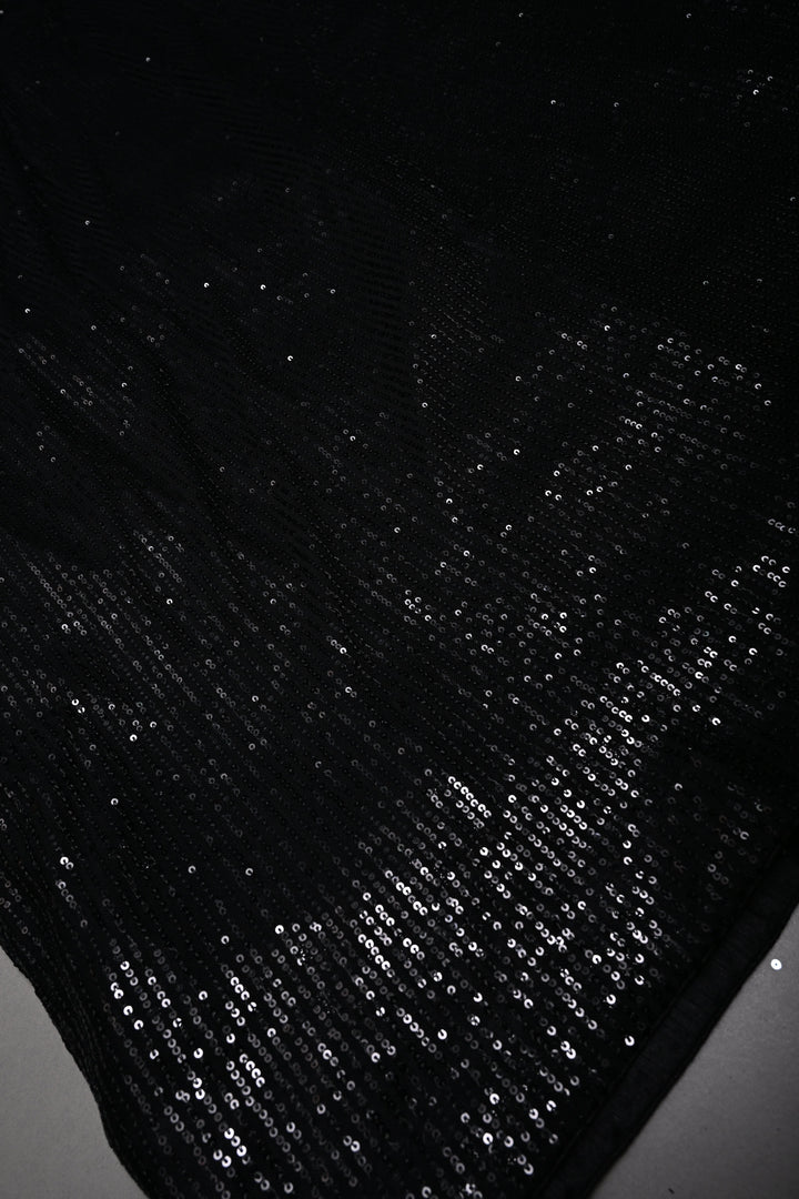 Black Full Sequins Embellished on Net Partywear Saree | SHOBITAM