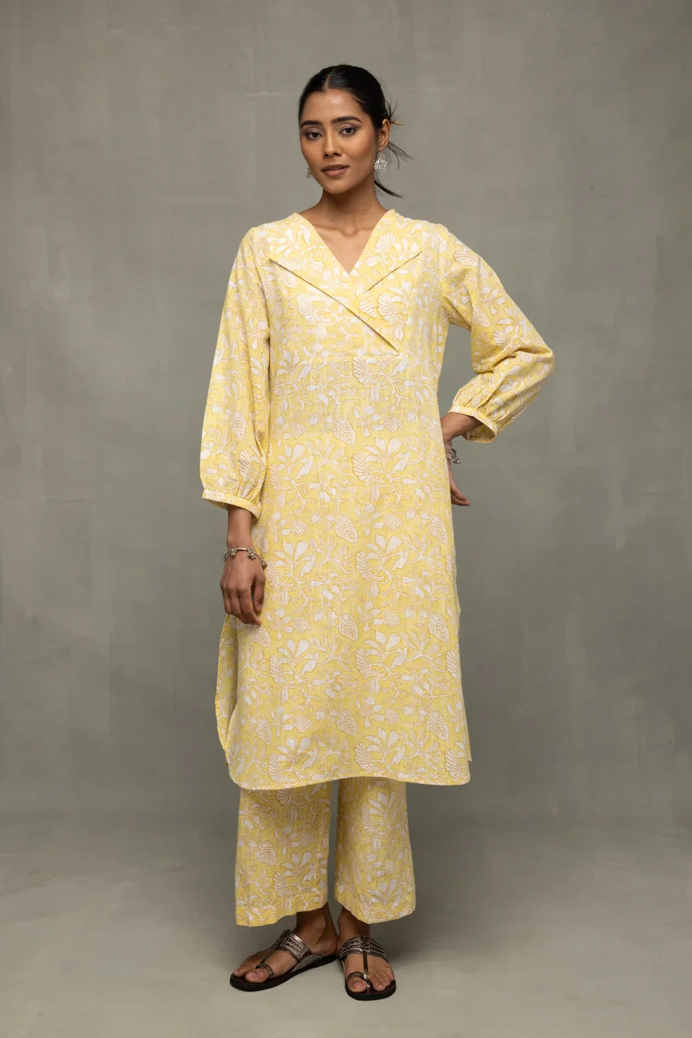 Yellow Gul Jaal Hand Block Print Co-Ord Set | SHOBITAM