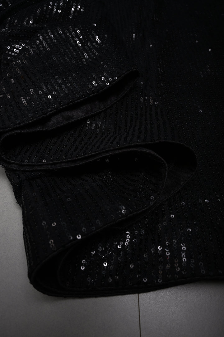 Black Full Sequins Embellished on Net Partywear Saree | SHOBITAM