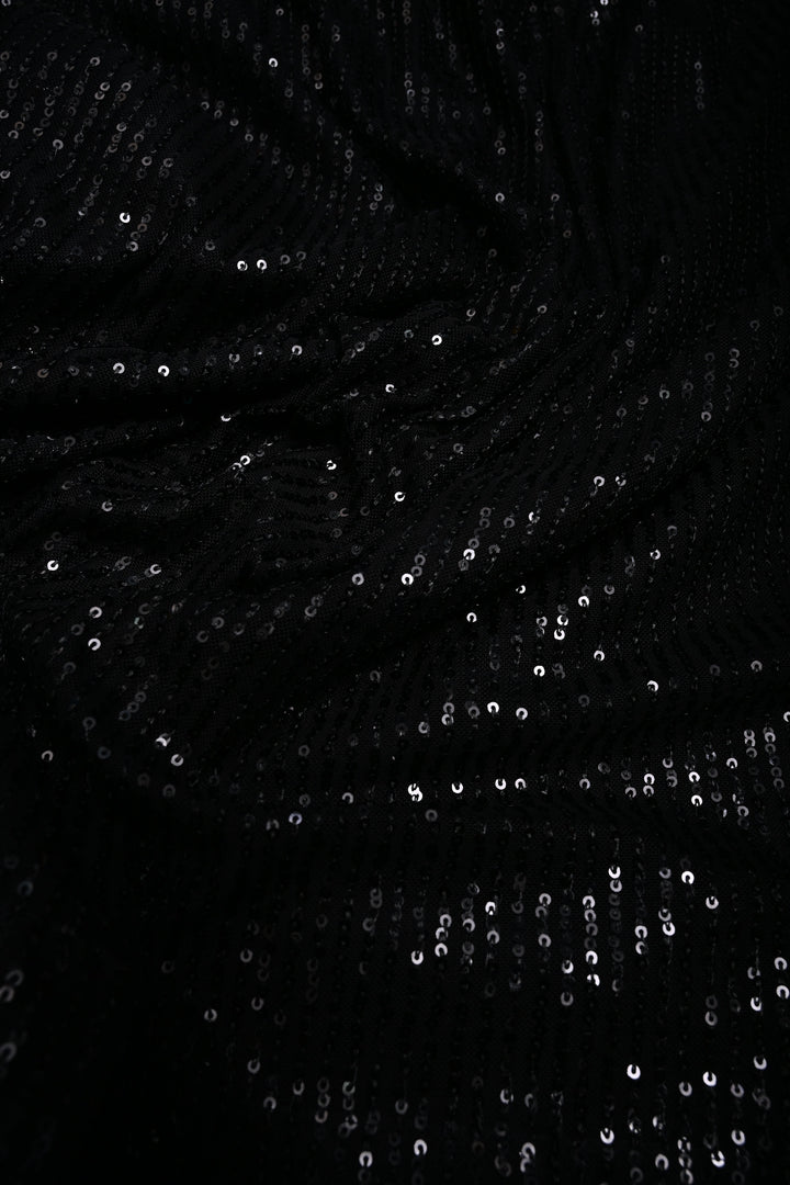 Black Full Sequins Embellished on Net Partywear Saree | SHOBITAM