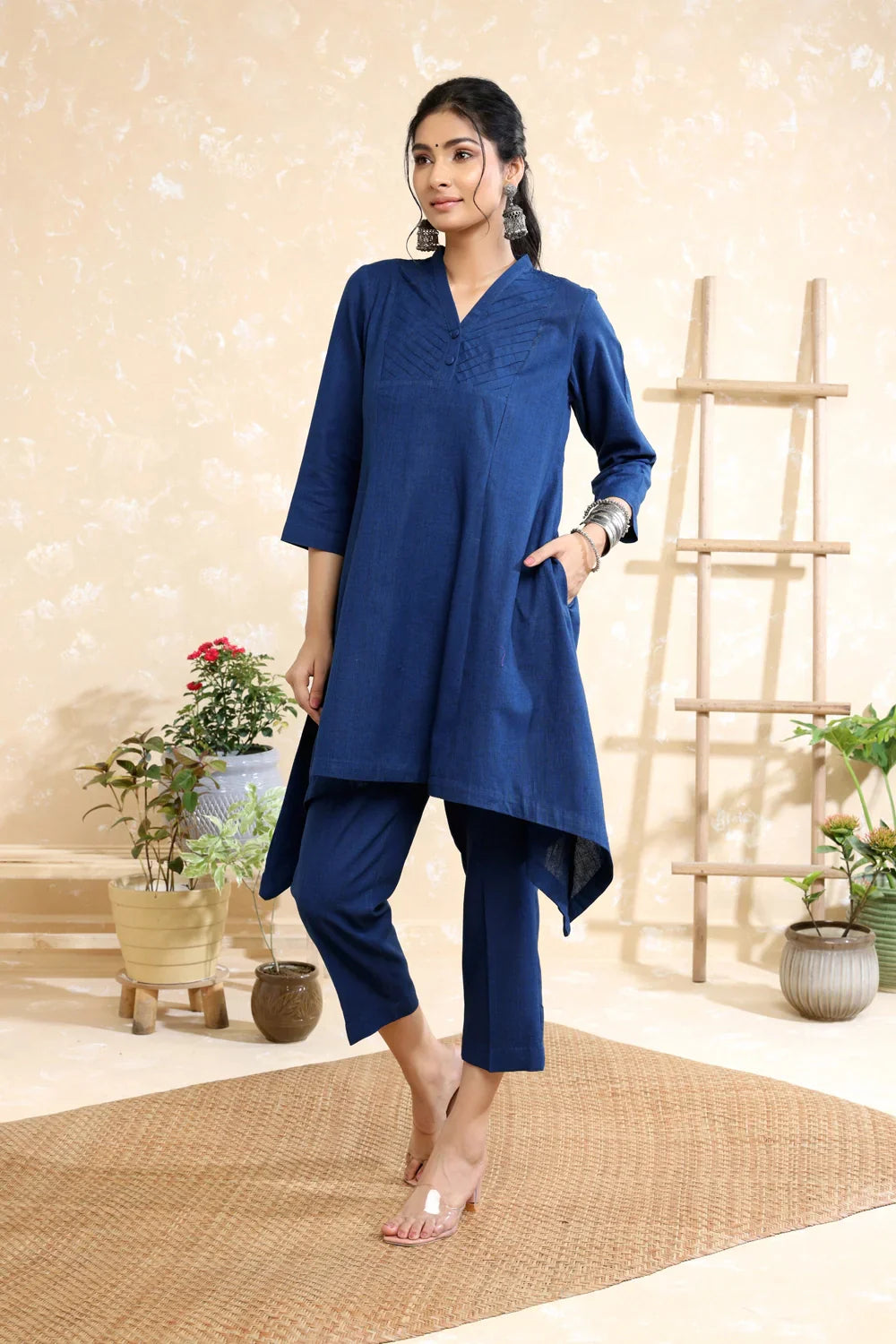 Navy Blue Khadi Co-ord Set | SHOBITAM