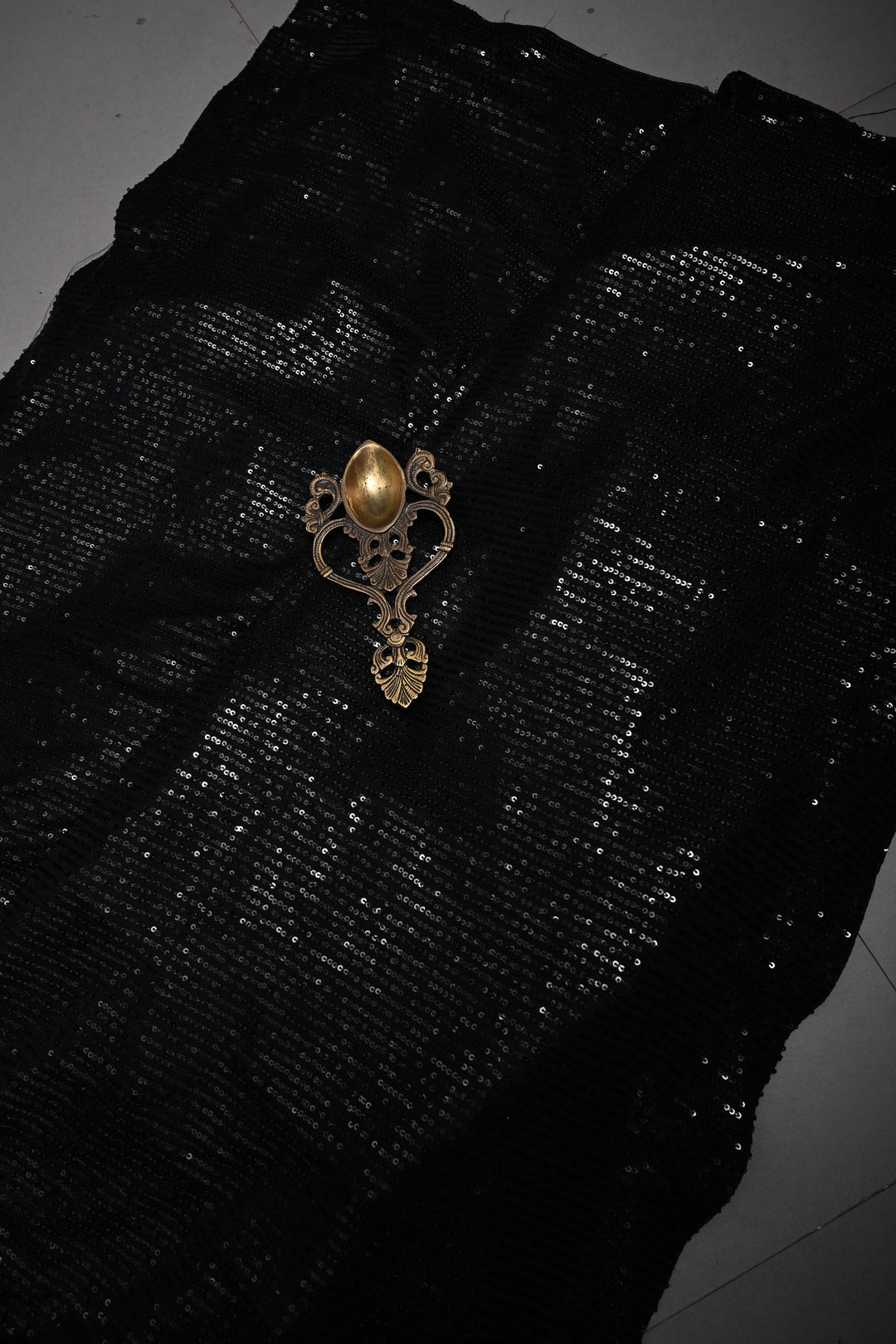 Black Full Sequins Embellished on Net Partywear Saree | SHOBITAM